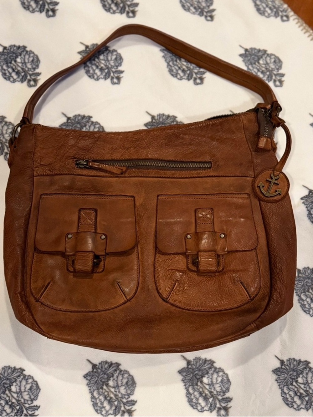 Harbour 2nd Vintage Distressed Cognac Leather Women's Large Hobo Bag